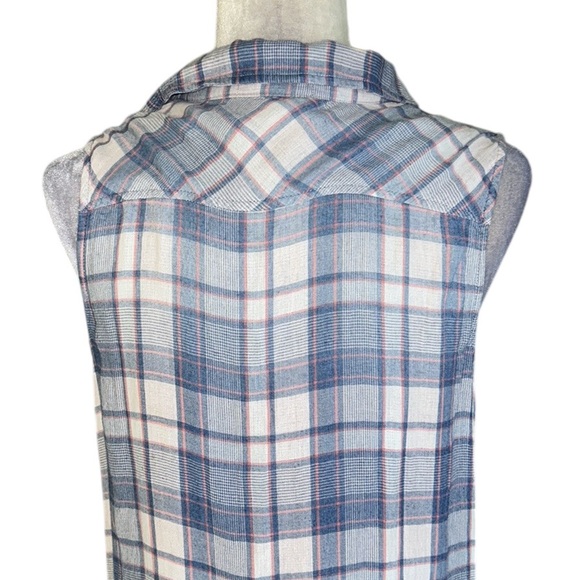 Anthropologie Cloth & Stone Blue Plaid Sleeveless Button Front Shirt Dress - S - Picture 7 of 12